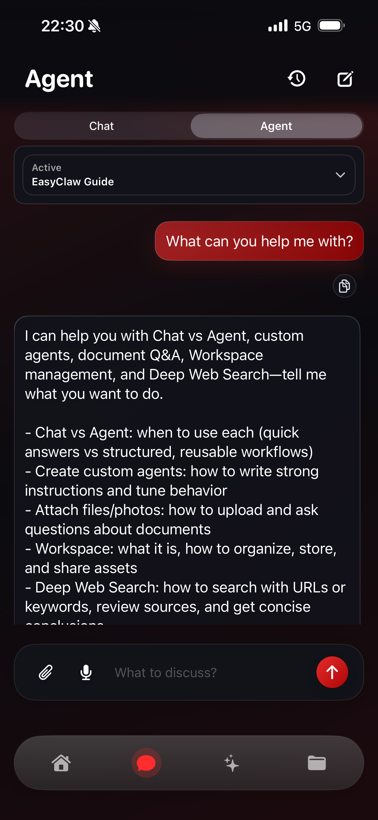EasyClaw agent profile with configured instructions and tuning